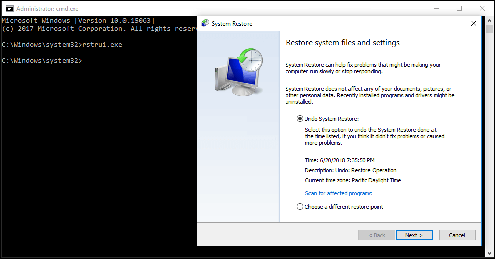 how to stop system restore in windows 10